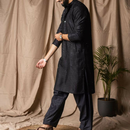 Black Rayon Thread Embroidery Work Kurta Set - Mahotsav
