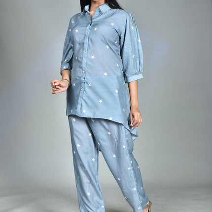 Morchari Digital Print Semi Muslin Co-Ord Set Top & Trouser-Multicolor