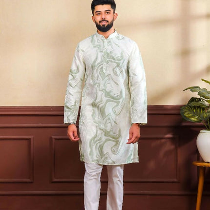 Green Art Silk Digital Printed, Embroidery Work Kurta Set - Mahotsav