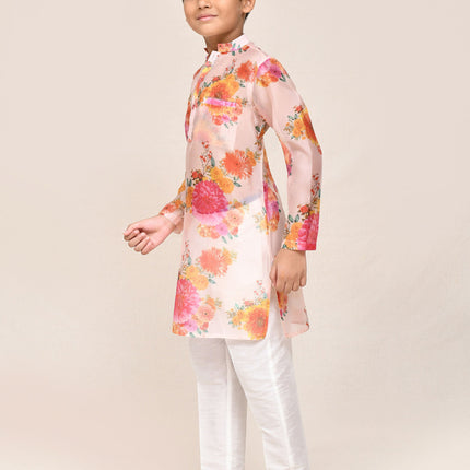 Joban Fashion Georgette Peach Kurta With Straight Fit Pant