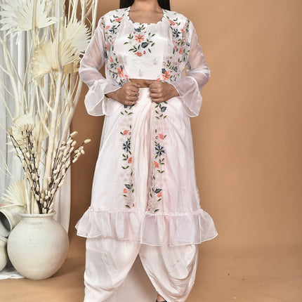 Morchari Women Hand Embroidery Crop Top-Light Pink