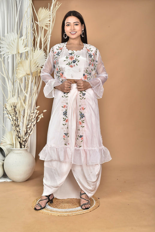 Morchari Women Hand Embroidery Crop Top-Light Pink