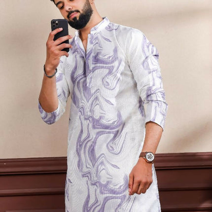 Purple Art Silk Digital Printed, Embroidery Work Kurta Set - Mahotsav