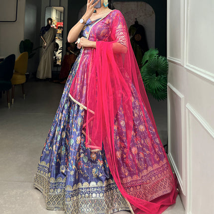 Lorenvalley Lavender Chinon Digital Print with Embroidery Sequins Work Lehenga Choli with Dupatta