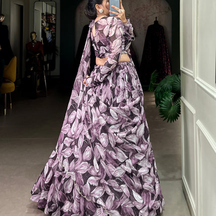 Lorenvalley Coffee Tabby Silk Printed with Hotfix Lehenga Choli with Dupatta