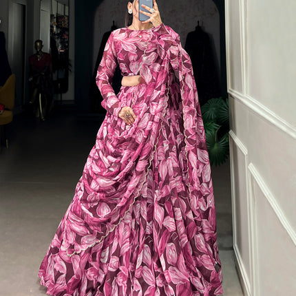 Lorenvalley Maroon Tabby Silk Printed with Hotfix Lehenga Choli with Dupatta