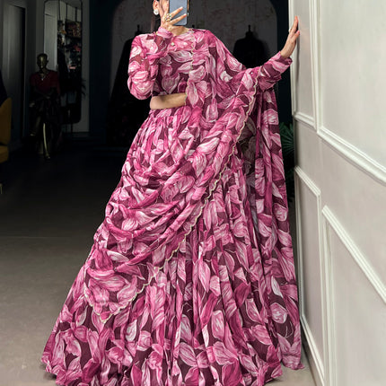 Lorenvalley Maroon Tabby Silk Printed with Hotfix Lehenga Choli with Dupatta