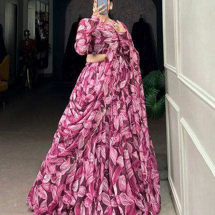 Lorenvalley Maroon Tabby Silk Printed with Hotfix Lehenga Choli with Dupatta