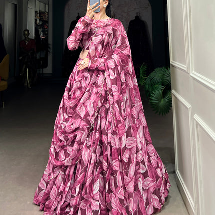 Lorenvalley Maroon Tabby Silk Printed with Hotfix Lehenga Choli with Dupatta