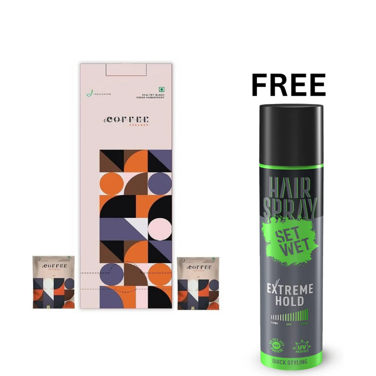 INDUS VIVA I CREAMER CREAMY COFFEE (50 SACHETS) - FREE SET WET HAIR SPRAY