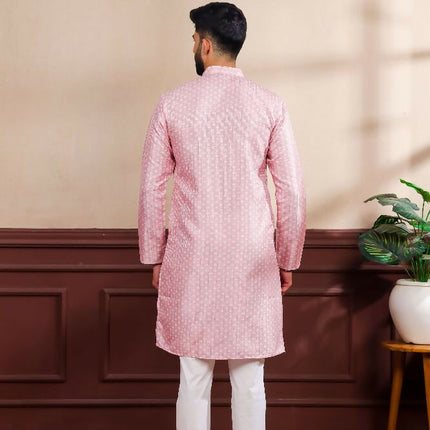 Pink Art Silk Digital Printed, Embroidery Work Kurta Set - Mahotsav