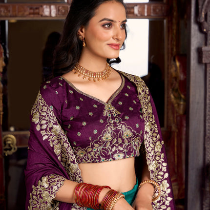 Lorenvalley Firozi Tussar Silk Printed With Foil Work Lehenga Choli with Dupatta