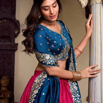 Lorenvalley Pink Tussar Silk Printed With Foil Work Lehenga Choli with Dupatta