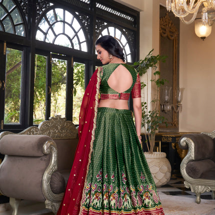 Lorenvalley Green Kanchipuram Printed With Zari Weaving Work Lehenga Choli with Dupatta