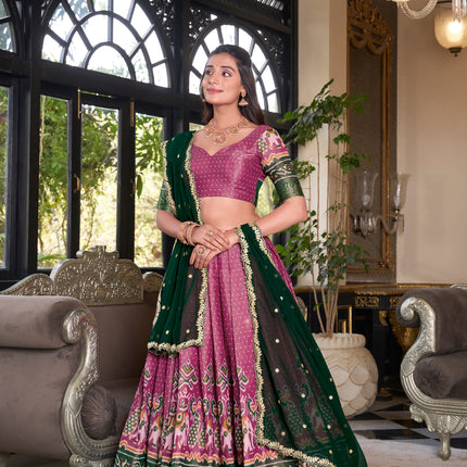 Lorenvalley Pink Kanchipuram Printed With Zari Weaving Work Lehenga Choli with Dupatta