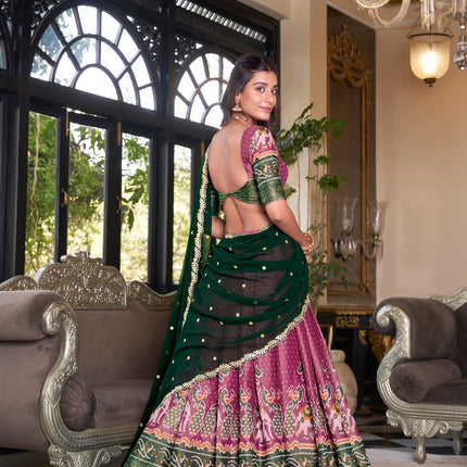 Lorenvalley Pink Kanchipuram Printed With Zari Weaving Work Lehenga Choli with Dupatta