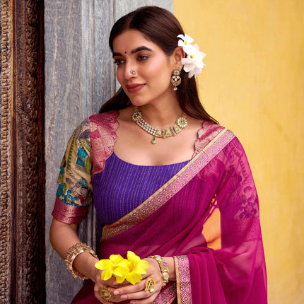 Lorenvalley Fashion Multicolor Poly Chanderi Zari Stripe Kalamkari Printed With Zari Weaving Work Lehenga Choli with Dupatta