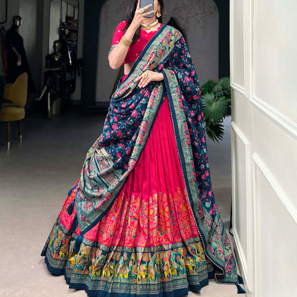Lorenvalley Pink Tussar Silk Printed With Foil Work Lehenga Choli with Dupatta