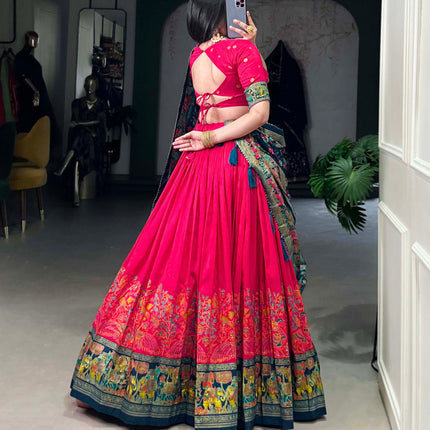 Lorenvalley Pink Tussar Silk Printed With Foil Work Lehenga Choli with Dupatta