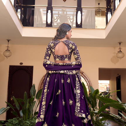 Lorenvalley Parot Star Georgette Embellishment With Pearl Coding And Sequins Embroidery Work Lehenga Choli with Dupatta
