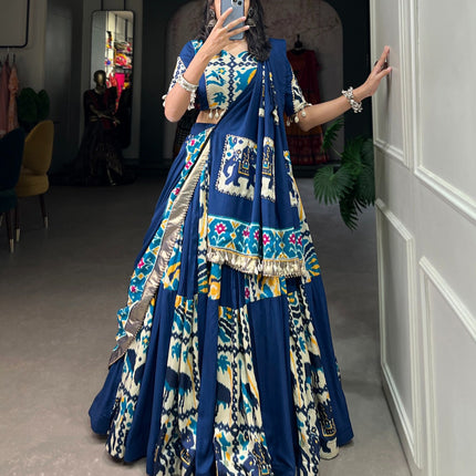 Lorenvalley Fashion Blue Rayon With Printed Silk Lehenga Choli with Dupatta