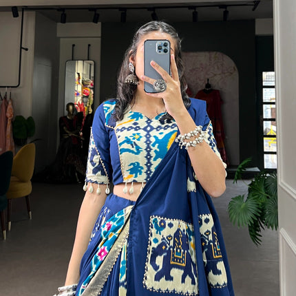 Lorenvalley Fashion Blue Rayon With Printed Silk Lehenga Choli with Dupatta