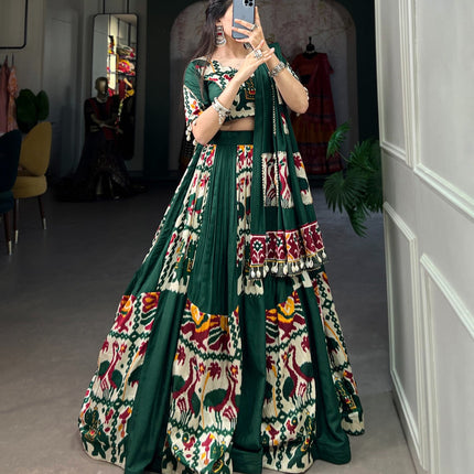 Lorenvalley Fashion Green Rayon With Printed Silk Lehenga Choli with Dupatta