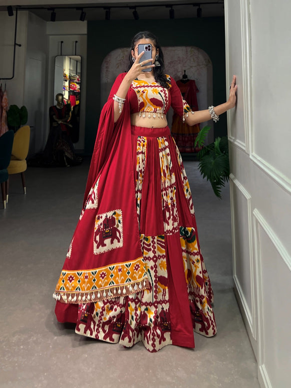 Lorenvalley Fashion Maroon Rayon With Printed Silk Lehenga Choli with Dupatta