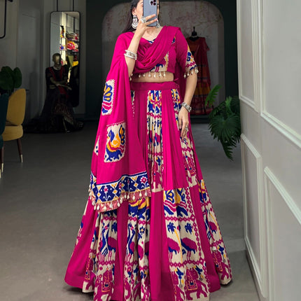 Lorenvalley Fashion Pink Rayon With Printed Silk Lehenga Choli with Dupatta