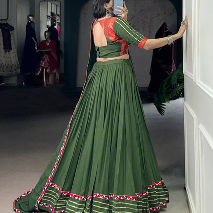 Lorenvalley Fashion Mahendi Pure Rayon Original Mirror Gamthi Work With Gotta Patti Lace Touch Up Lehenga Choli with Dupatta