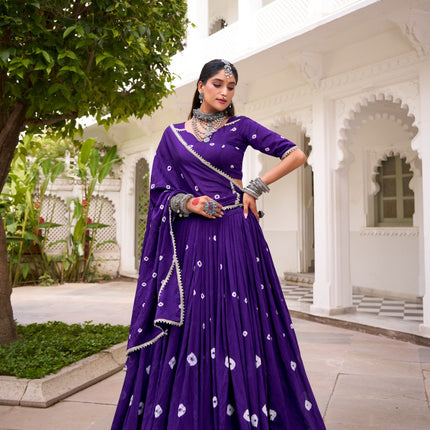 Lorenvalley Fashion Purple Pure Chanderi Bandhej Print With Lace Touch Up Lehenga Choli with Dupatta