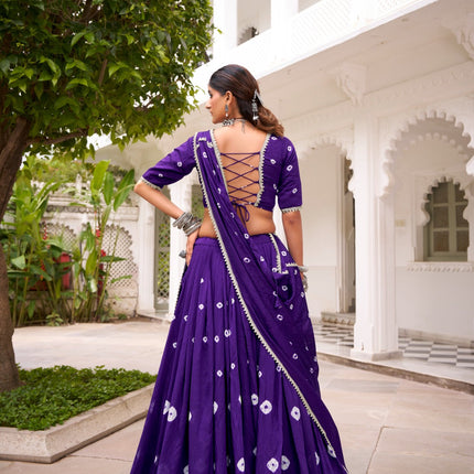 Lorenvalley Fashion Purple Pure Chanderi Bandhej Print With Lace Touch Up Lehenga Choli with Dupatta
