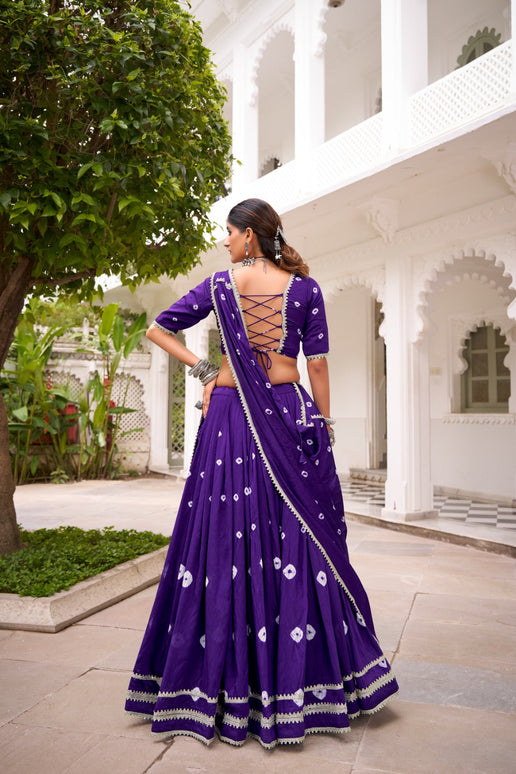 Lorenvalley Fashion Purple Pure Chanderi Bandhej Print With Lace Touch Up Lehenga Choli with Dupatta