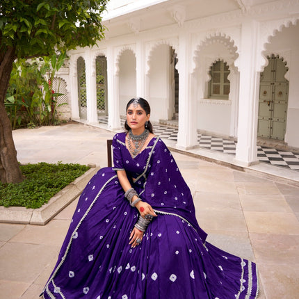 Lorenvalley Fashion Purple Pure Chanderi Bandhej Print With Lace Touch Up Lehenga Choli with Dupatta