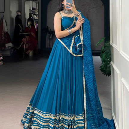Lorenvalley Fashion Teal Pure Rayon Lace Touch Up Lehenga Choli with Dupatta
