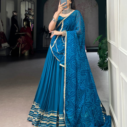 Lorenvalley Fashion Teal Pure Rayon Lace Touch Up Lehenga Choli with Dupatta