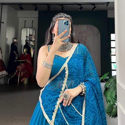 Lorenvalley Fashion Teal Pure Rayon Lace Touch Up Lehenga Choli with Dupatta