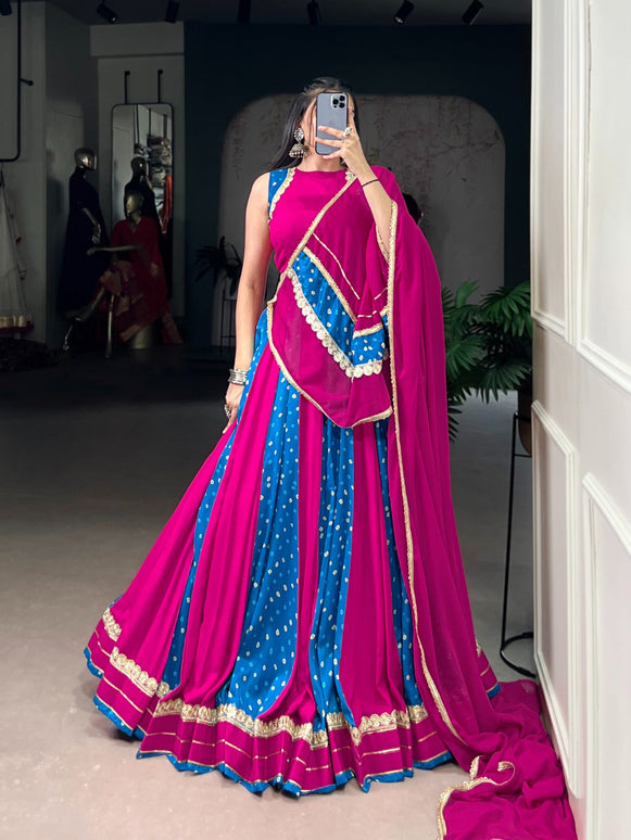 Lorenvalley Fashion Pink Tasar Silk Bandhej Print With Lace Touch Up Lehenga Choli with Dupatta