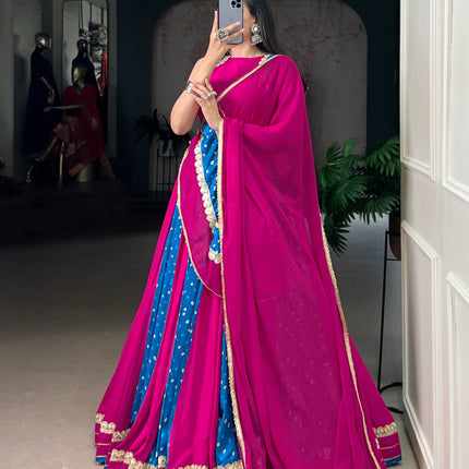 Lorenvalley Fashion Pink Tasar Silk Bandhej Print With Lace Touch Up Lehenga Choli with Dupatta