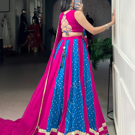 Lorenvalley Fashion Pink Tasar Silk Bandhej Print With Lace Touch Up Lehenga Choli with Dupatta