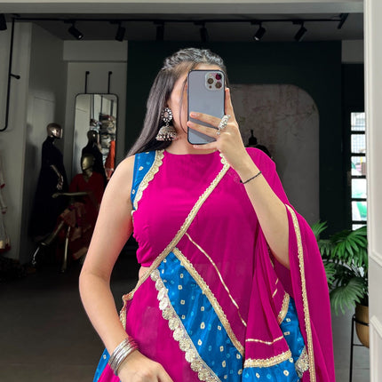 Lorenvalley Fashion Pink Tasar Silk Bandhej Print With Lace Touch Up Lehenga Choli with Dupatta