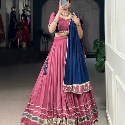 Lorenvalley Fashion Peach Pure Rayon Lace Touch Up Lehenga Choli with Dupatta