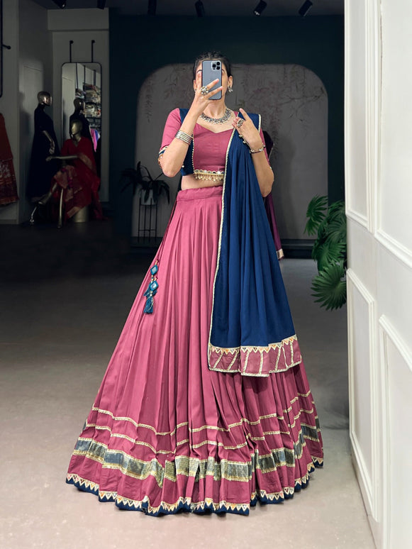 Lorenvalley Fashion Peach Pure Rayon Lace Touch Up Lehenga Choli with Dupatta
