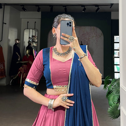 Lorenvalley Fashion Peach Pure Rayon Lace Touch Up Lehenga Choli with Dupatta