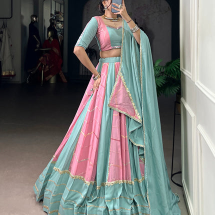 Lorenvalley Fashion Pure Rayon with Georgette Sequins and Thread Embroidery Work With Lace Touch Up Lehenga Choli with Dupatta