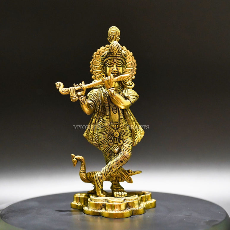 Divine Grace: Krishna Standing Brass Idol - Bringing the Spiritual Presence of Krishna