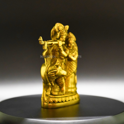 Radha Krishna with Cow Brass Idol - Symbol of Divine Love