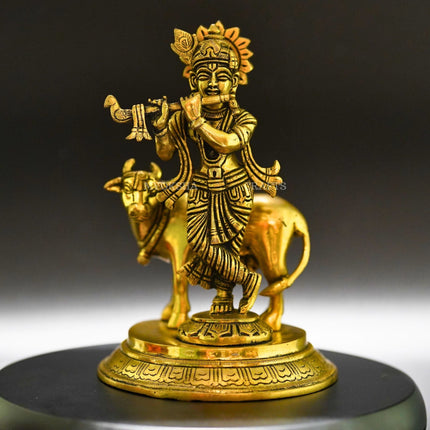 Gopala Krishna with Cow Brass Idol - Embrace Divine Abundance