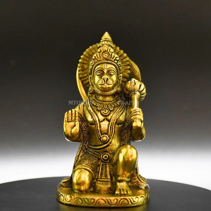 Sacred Guardian Antique Hanuman Blessing Brass Idol - A Divine Remembrance