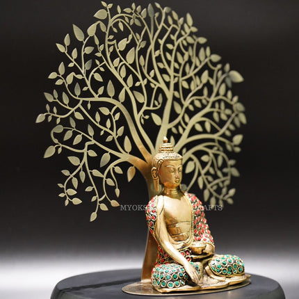 Brass Buddha Sitting Under the Tree